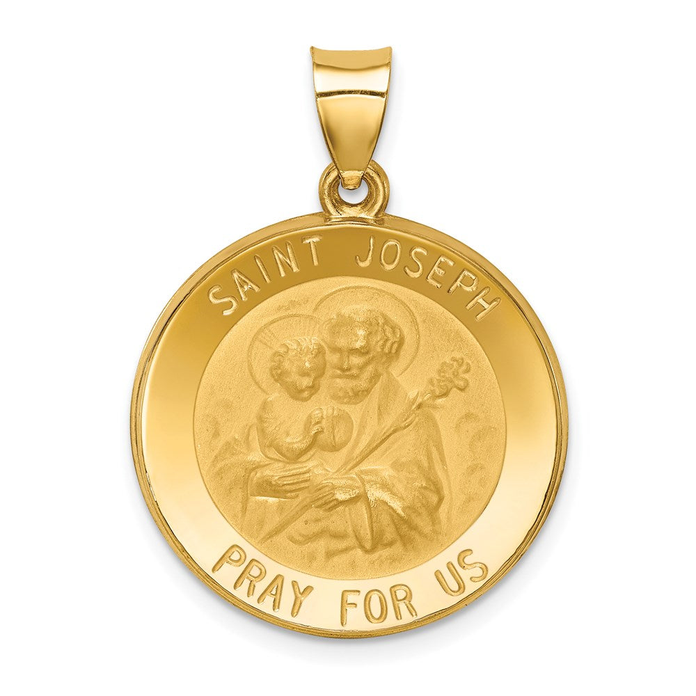 14k Yellow Gold 14k Polished and Satin St Joseph Medal Hollow Pendant