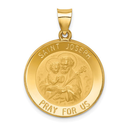14k Yellow Gold 14k Polished and Satin St Joseph Medal Hollow Pendant