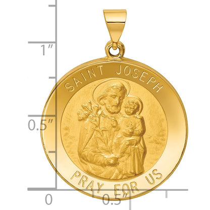 14k Yellow Gold 14k Polished and Satin St Joseph Medal Hollow Pendant