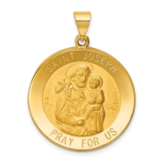 14k Yellow Gold 14k Polished and Satin St Joseph Medal Hollow Pendant