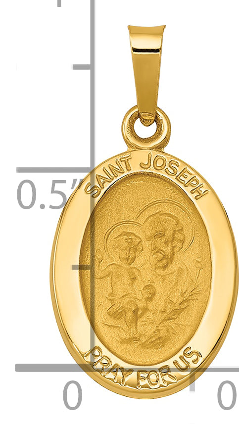 14k Yellow Gold 14k Polished and Satin St Joseph Medal Hollow Pendant