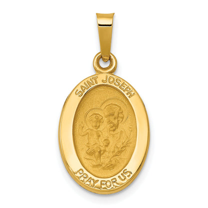 14k Yellow Gold 14k Polished and Satin St Joseph Medal Hollow Pendant