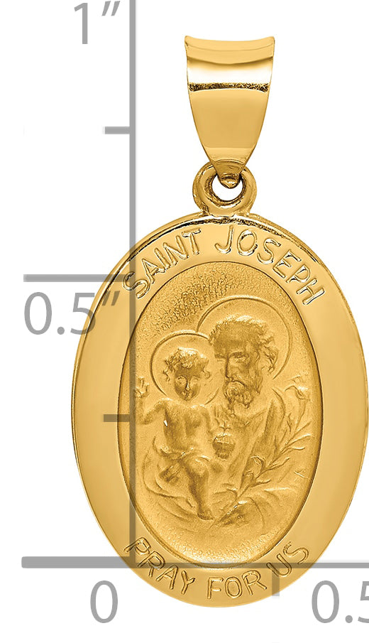 14k Yellow Gold 14k Polished and Satin St Joseph Medal Hollow Pendant
