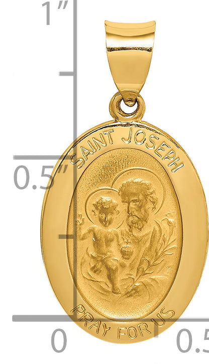 14k Yellow Gold 14k Polished and Satin St Joseph Medal Hollow Pendant