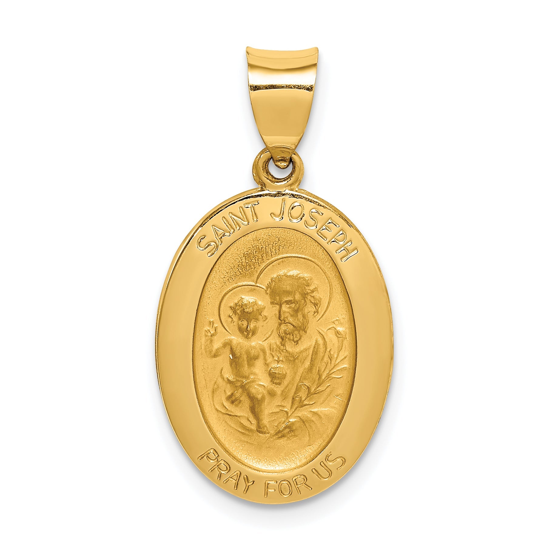 14k Yellow Gold 14k Polished and Satin St Joseph Medal Hollow Pendant