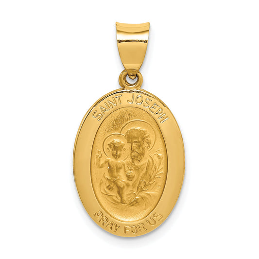 14k Yellow Gold 14k Polished and Satin St Joseph Medal Hollow Pendant
