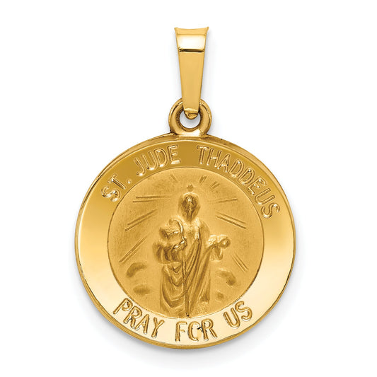 14k Yellow Gold 14k Polished and Satin St Jude Thaddeus Medal Hollow Pendant