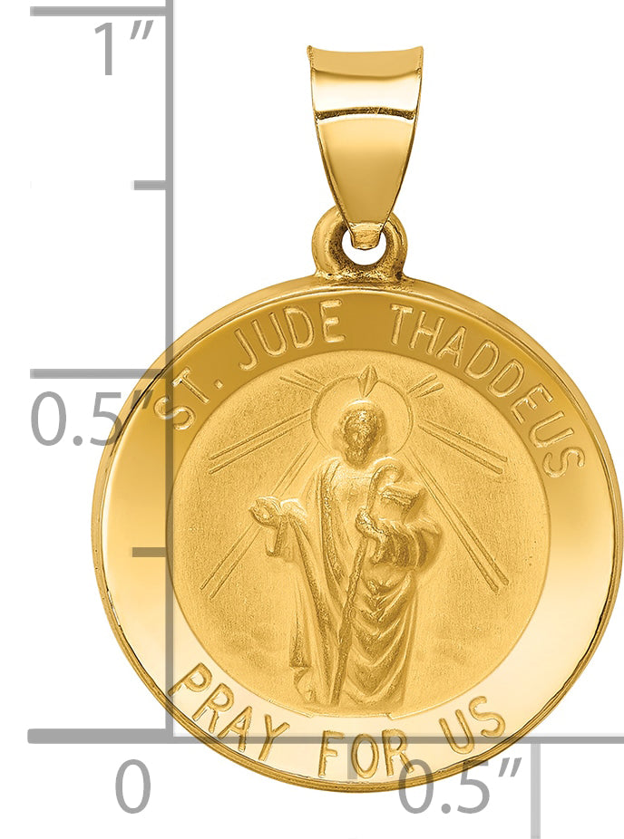 14k Yellow Gold 14k Polished and Satin St Jude Thaddeus Medal Hollow Pendant