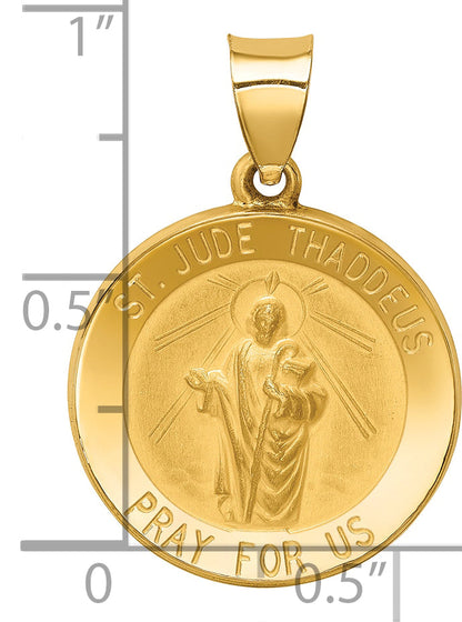 14k Yellow Gold 14k Polished and Satin St Jude Thaddeus Medal Hollow Pendant
