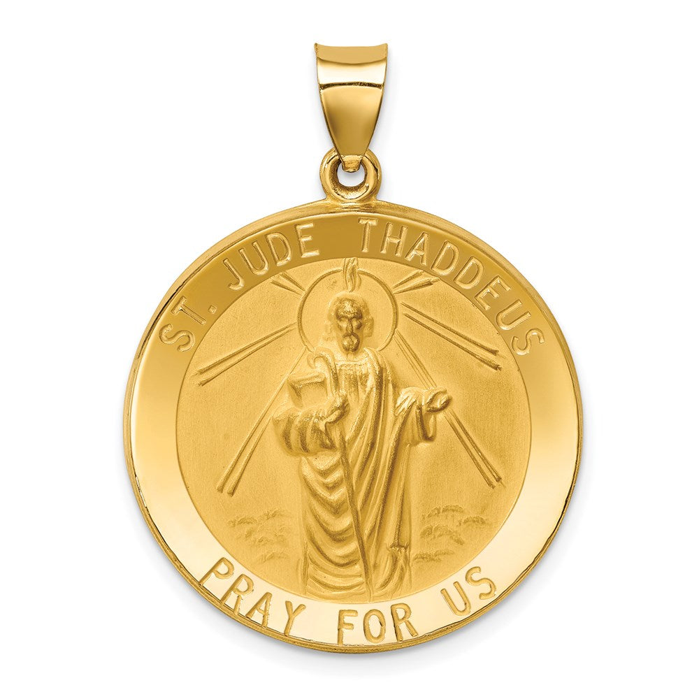 14k Yellow Gold 14k Polished and Satin St Jude Thaddeus Medal Hollow Pendant