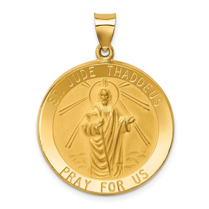14k Yellow Gold 14k Polished and Satin St Jude Thaddeus Medal Hollow Pendant