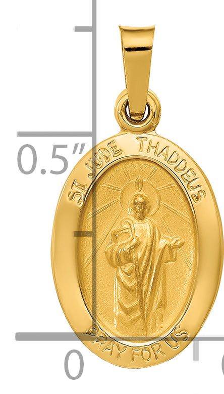 14k Yellow Gold 14k Polished and Satin St Jude Thaddeus Medal Hollow Pendant