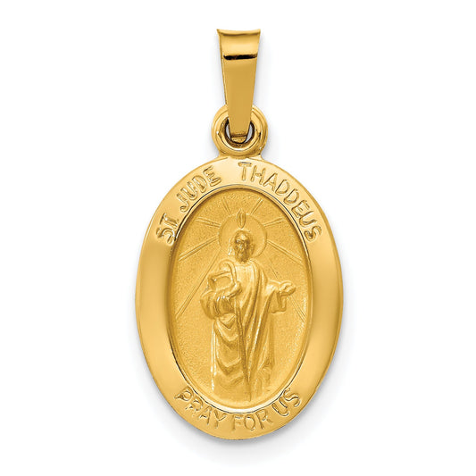 14k Yellow Gold 14k Polished and Satin St Jude Thaddeus Medal Hollow Pendant