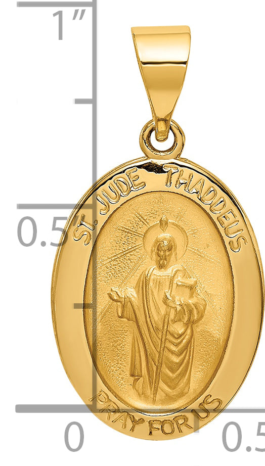 14k Yellow Gold 14k Polished and Satin St Jude Thaddeus Medal Hollow Pendant
