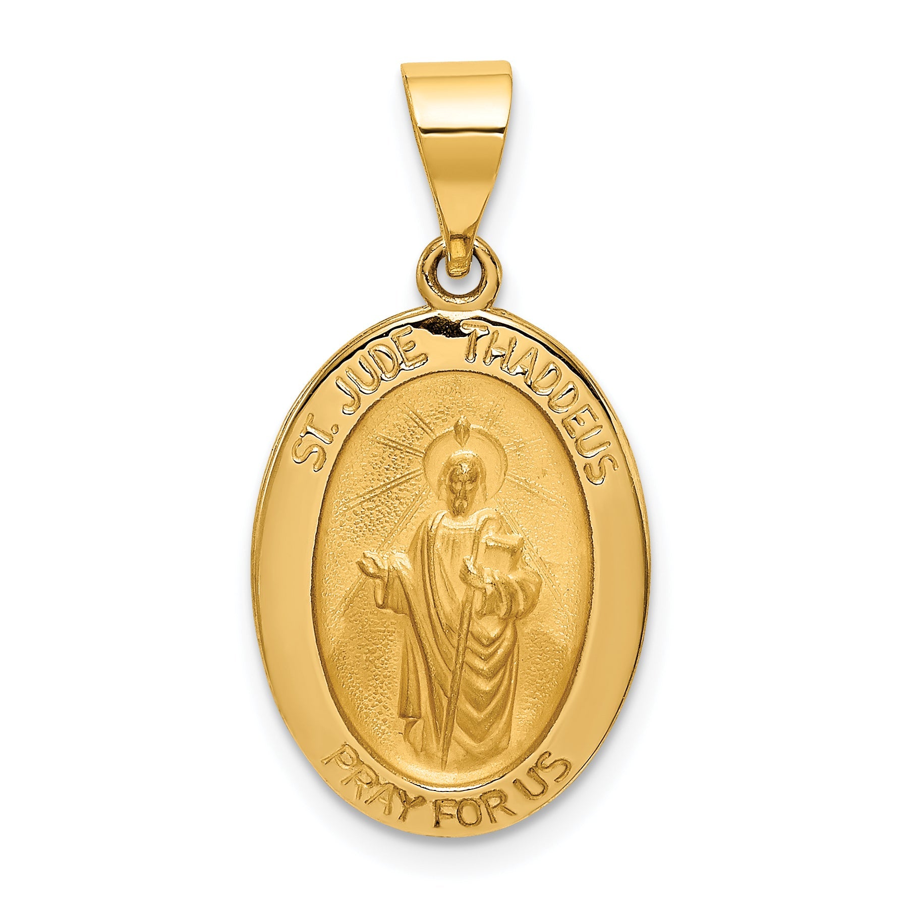 14k Yellow Gold 14k Polished and Satin St Jude Thaddeus Medal Hollow Pendant