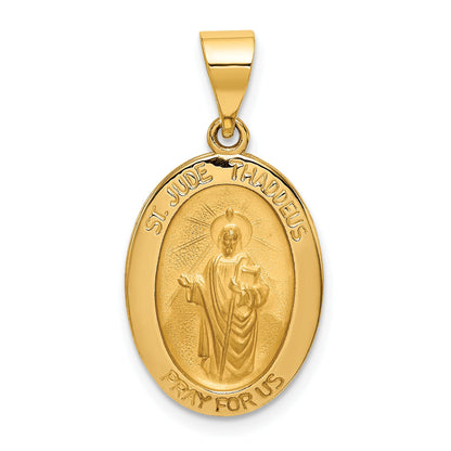 14k Yellow Gold 14k Polished and Satin St Jude Thaddeus Medal Hollow Pendant