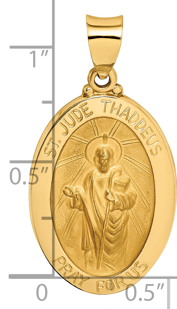 14k Yellow Gold 14k Polished and Satin St Jude Thaddeus Medal Hollow Pendant