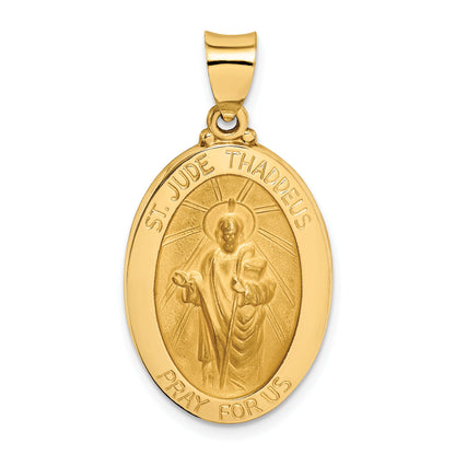 14k Yellow Gold 14k Polished and Satin St Jude Thaddeus Medal Hollow Pendant