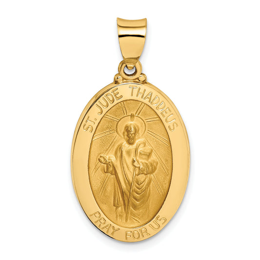 14k Yellow Gold 14k Polished and Satin St Jude Thaddeus Medal Hollow Pendant