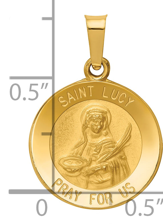 14k Yellow Gold 14k Polished and Satin St Lucy Medal Hollow Pendant