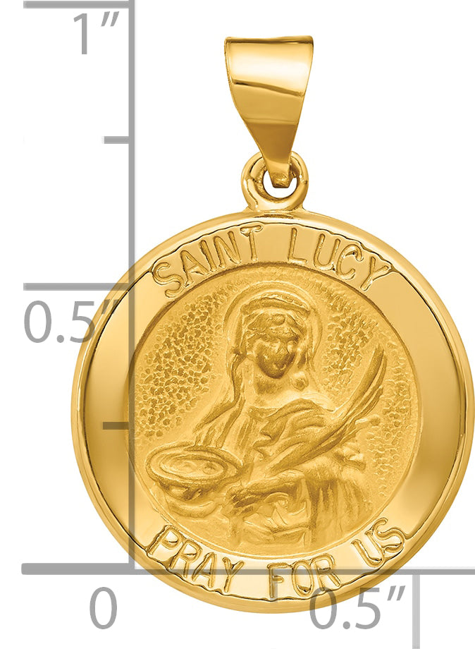 14k Yellow Gold 14k Polished and Satin St Lucy Medal Hollow Pendant