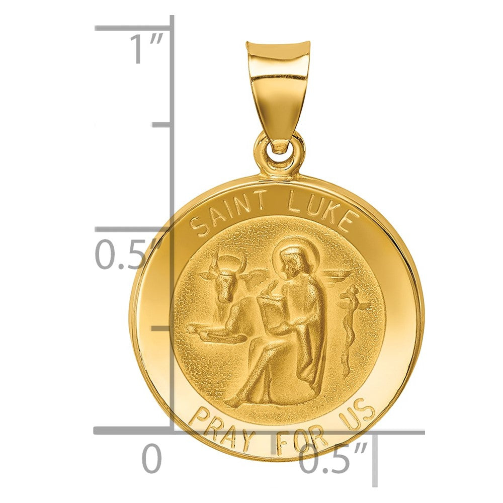 14k Yellow Gold 14k Polished and Satin St Luke Medal Hollow Pendant