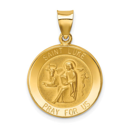 14k Yellow Gold 14k Polished and Satin St Luke Medal Hollow Pendant