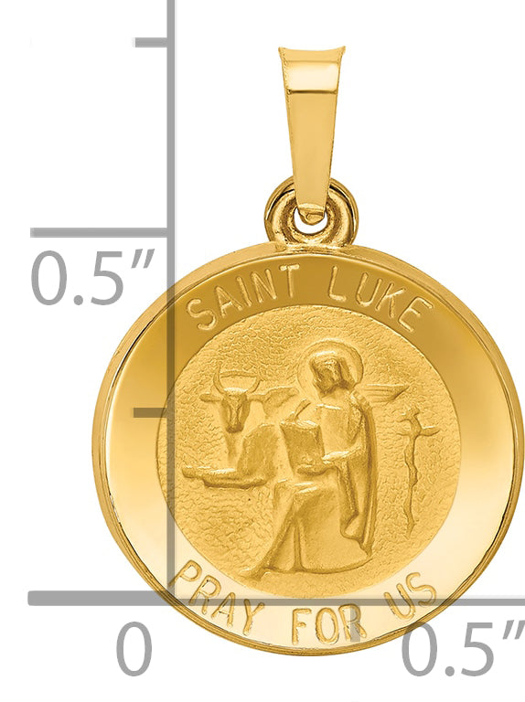 14k Yellow Gold 14k Polished and Satin St Luke Medal Hollow Pendant