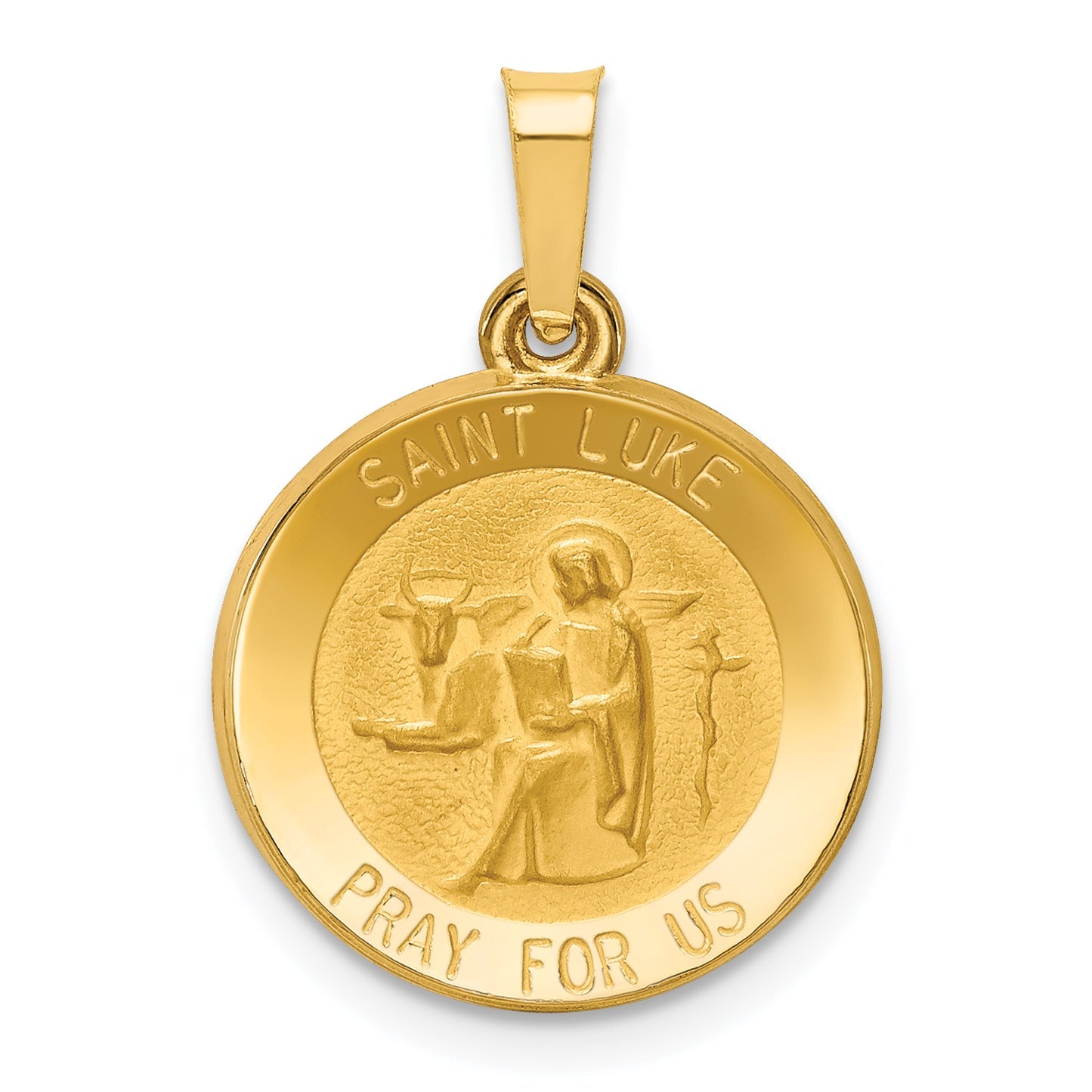 14k Yellow Gold 14k Polished and Satin St Luke Medal Hollow Pendant