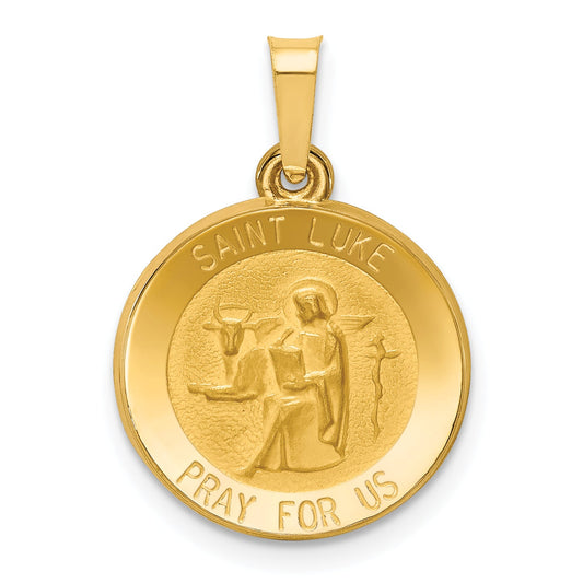 14k Yellow Gold 14k Polished and Satin St Luke Medal Hollow Pendant