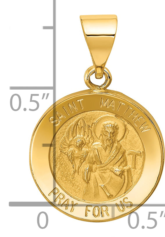 14k Yellow Gold 14k Polished and Satin St Matthew Medal Hollow Pendant
