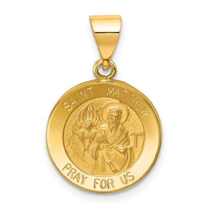 14k Yellow Gold 14k Polished and Satin St Matthew Medal Hollow Pendant