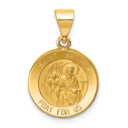 14k Yellow Gold 14k Polished and Satin St Matthew Medal Hollow Pendant