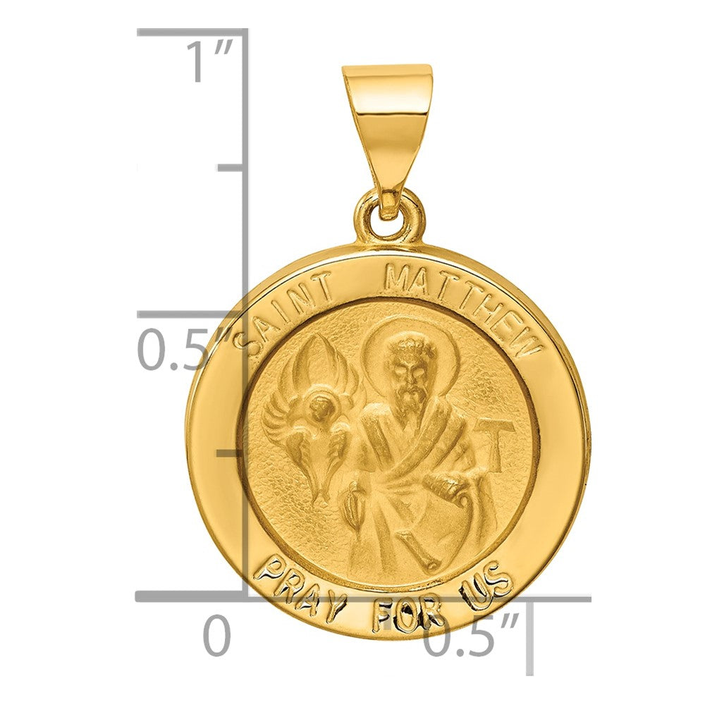 14k Yellow Gold 14k Polished and Satin St Matthew Medal Hollow Pendant