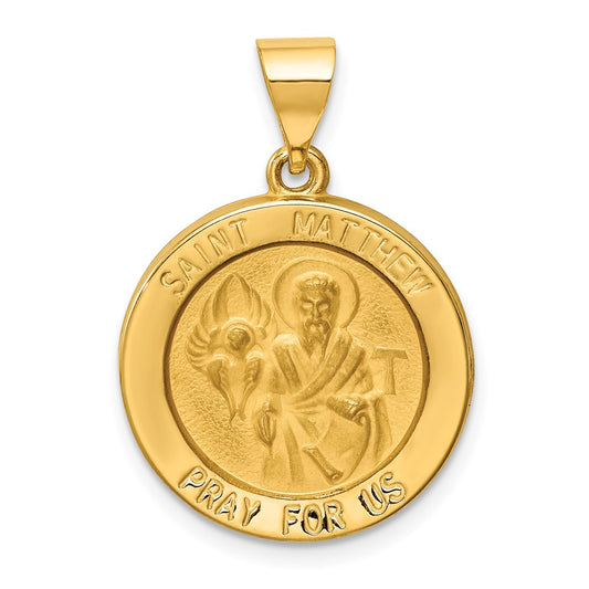 14k Yellow Gold 14k Polished and Satin St Matthew Medal Hollow Pendant