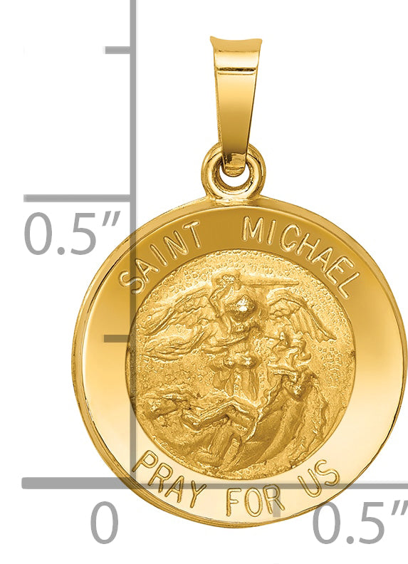 14k Yellow Gold 14k Polished and Satin St Michael Medal Hollow Pendant