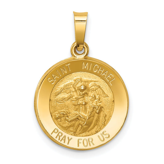 14k Yellow Gold 14k Polished and Satin St Michael Medal Hollow Pendant