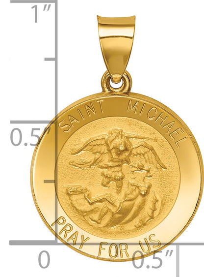 14k Yellow Gold 14k Polished and Satin St Michael Medal Hollow Pendant