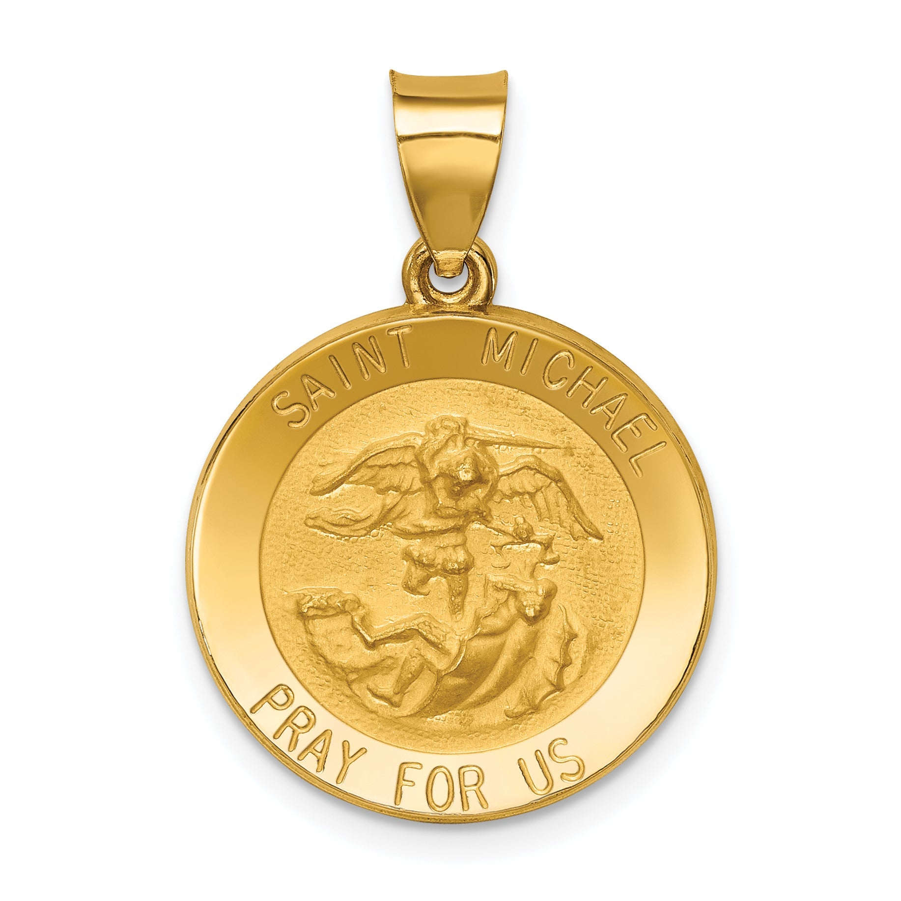 14k Yellow Gold 14k Polished and Satin St Michael Medal Hollow Pendant
