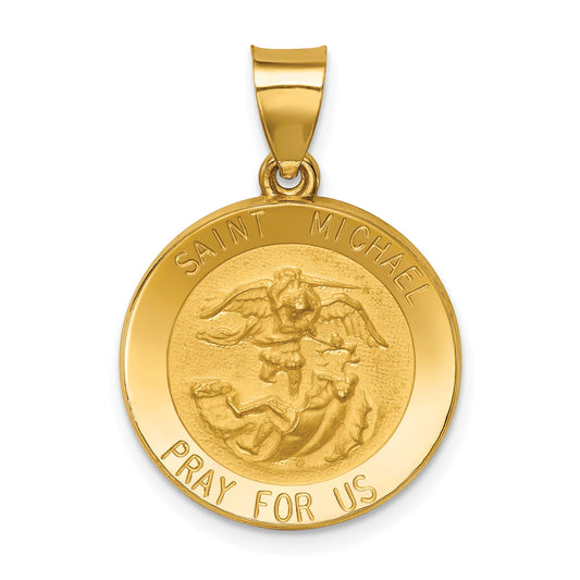 14k Yellow Gold 14k Polished and Satin St Michael Medal Hollow Pendant