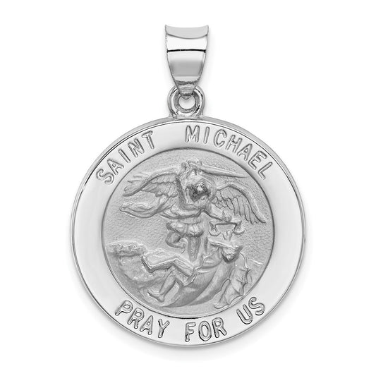 14k White Gold 14k White Gold Polished/Satin St Michael Medal Hollow Pendant