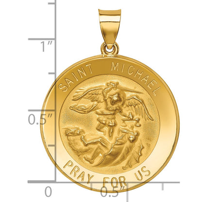 14k Yellow Gold 14k Polished and Satin St Michael Medal Hollow Pendant