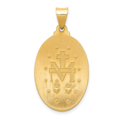 14k Yellow Gold 14k Polished and Satin Miraculous Medal Hollow Pendant