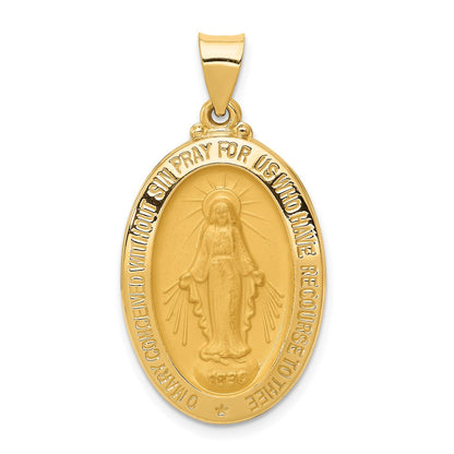 14k Yellow Gold 14k Polished and Satin Miraculous Medal Hollow Pendant