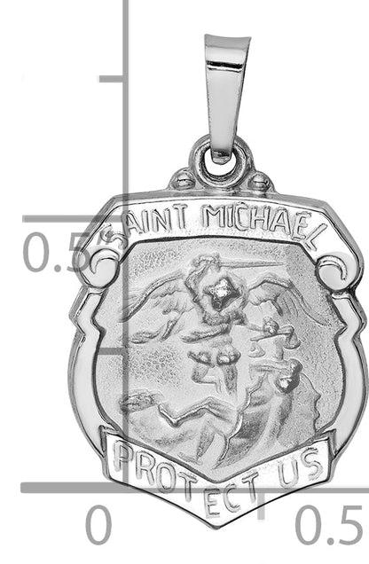 14k White Gold 14k White Gold Polished and Satin St Michael Medal Hollow Pendant
