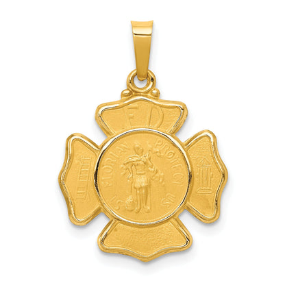 14k Yellow Gold 14k Polished and Satin St Florian Badge Medal Hollow Pendant
