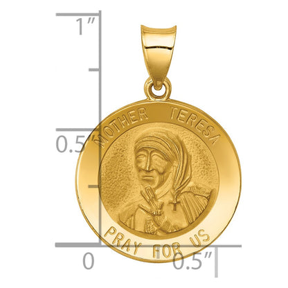 14k Yellow Gold 14k Polished and Satin Mother Teresa Medal Hollow Pendant
