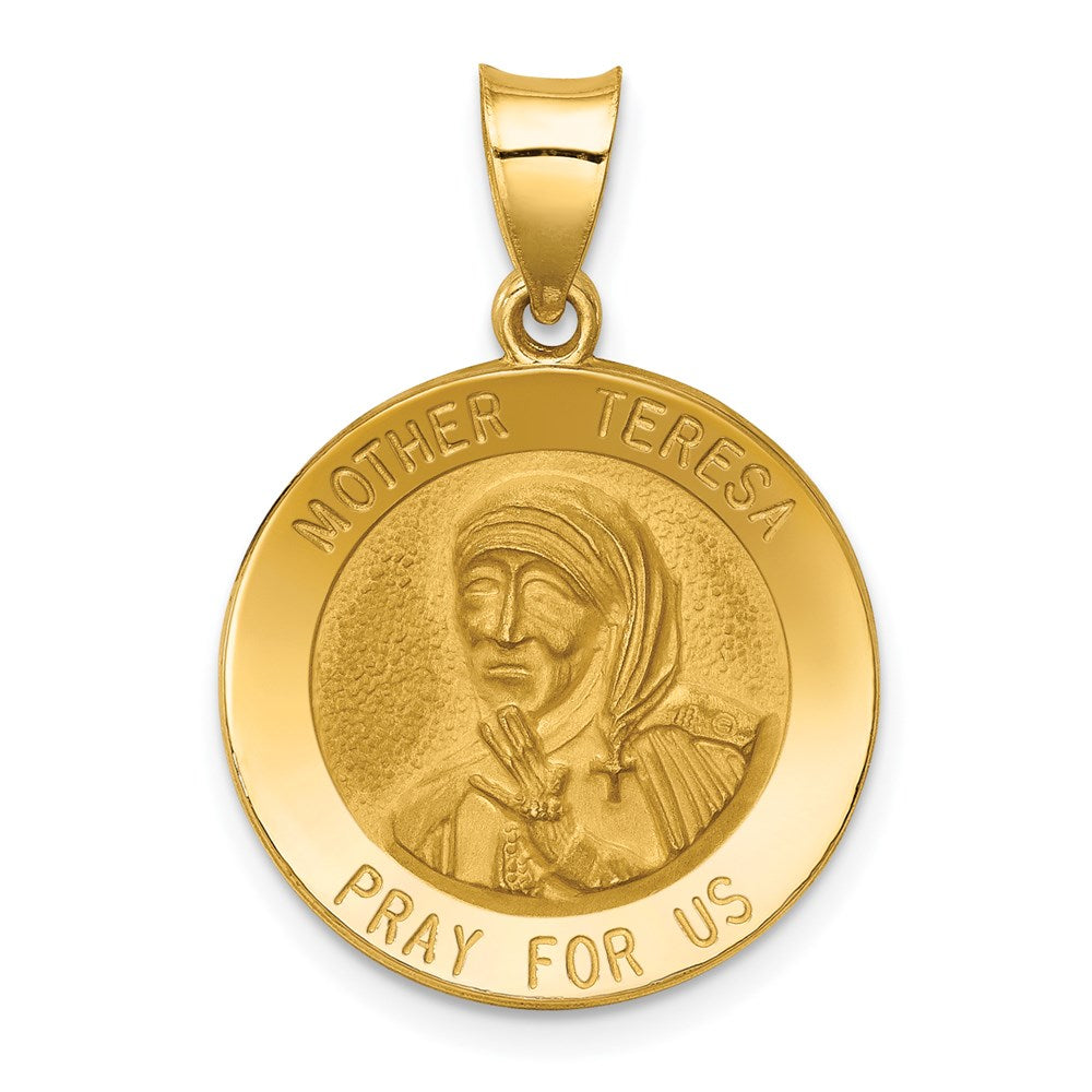 14k Yellow Gold 14k Polished and Satin Mother Teresa Medal Hollow Pendant