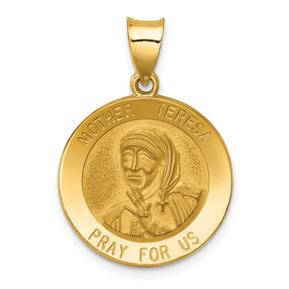 14k Yellow Gold 14k Polished and Satin Mother Teresa Medal Hollow Pendant