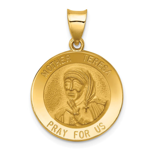 14k Yellow Gold 14k Polished and Satin Mother Teresa Medal Hollow Pendant
